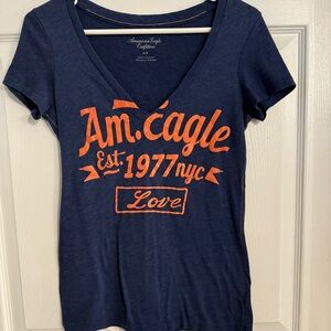 Women’s American Eagle Outfitters Tee Blue & Neon Orange Logo Size S

#0070